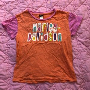 Harley Davison Orange and Pink Short Sleeve T-shirt